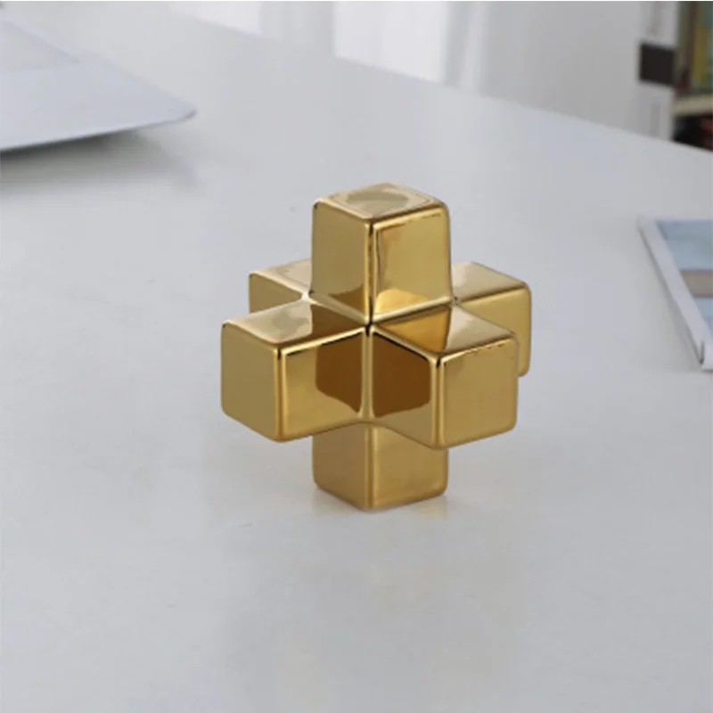 Nordijska Ustvarjalne Kvadratne Bloke Keramične Obrti Okraski Sodobno Cross Model Black Gold Keramični Domu Dekorativni Križ Figur