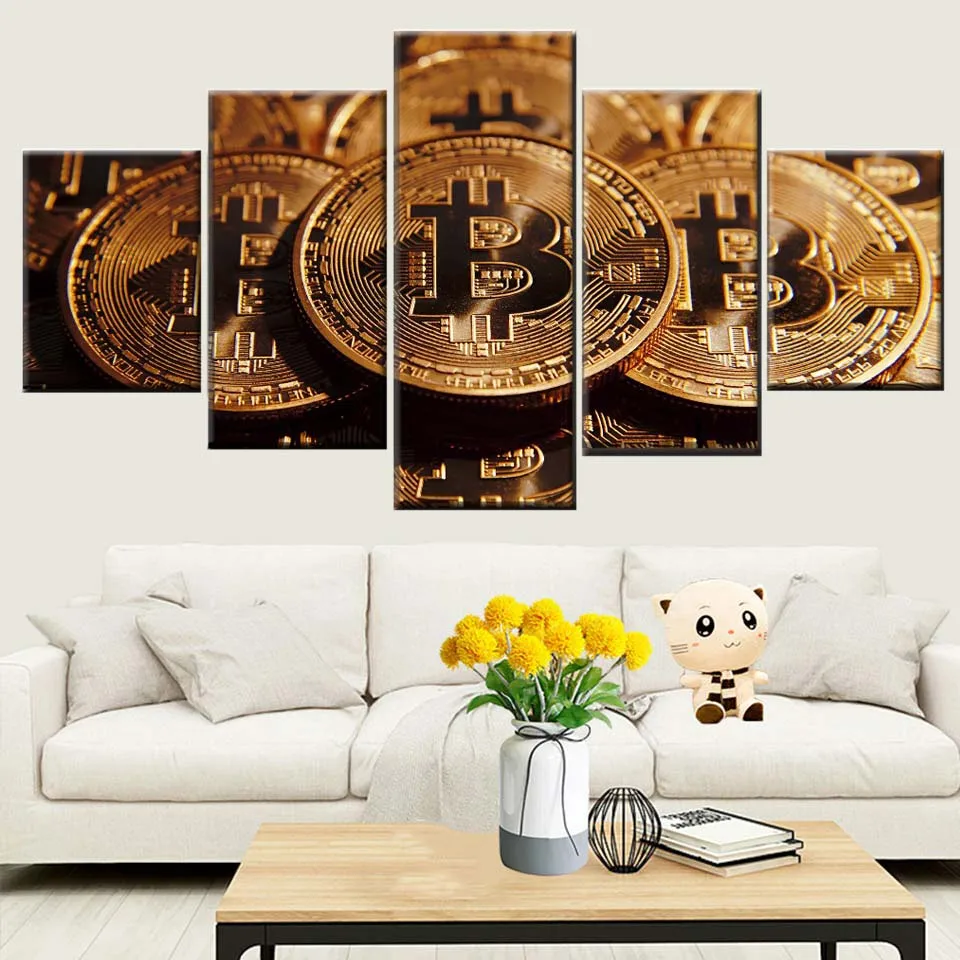 Nordijska wall art deco 5 kosov bitcoin kovanec denar slikarstvo na platno, tisk na vrsto slika domov dekoracijo plakat umetnine okvir