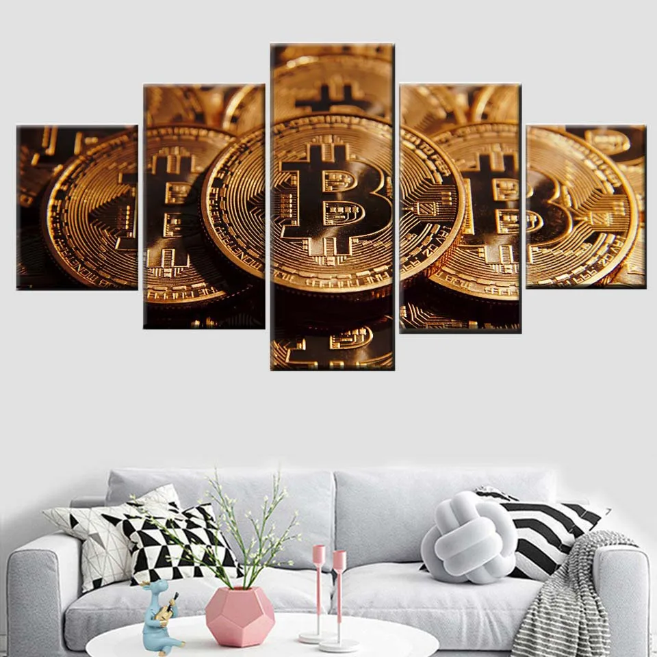 Nordijska wall art deco 5 kosov bitcoin kovanec denar slikarstvo na platno, tisk na vrsto slika domov dekoracijo plakat umetnine okvir