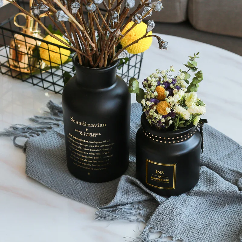 Nordijska črna steklena vaza, hydroponics, rastline, cvetje, družino poroka tabela dekoracijo dnevna soba dekoracijo MJ710