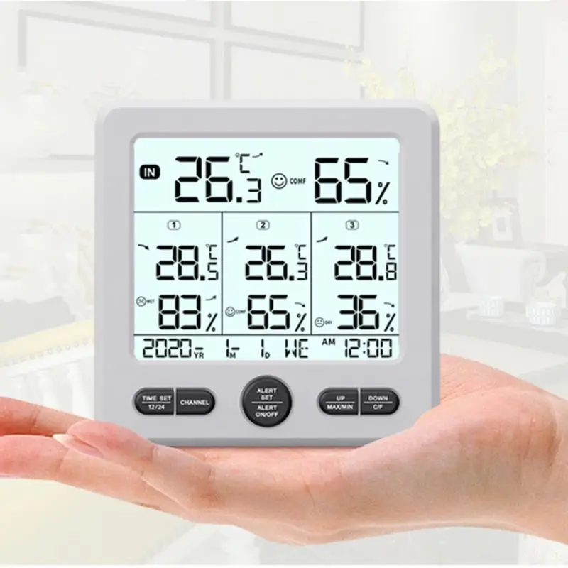 Notranja Zunanja Digitalne Vremenske Postaje Monitor Termometer, Higrometer Barve Opozorilo Alarm s 3 Brezžični Oddajnik ℃ ℉
