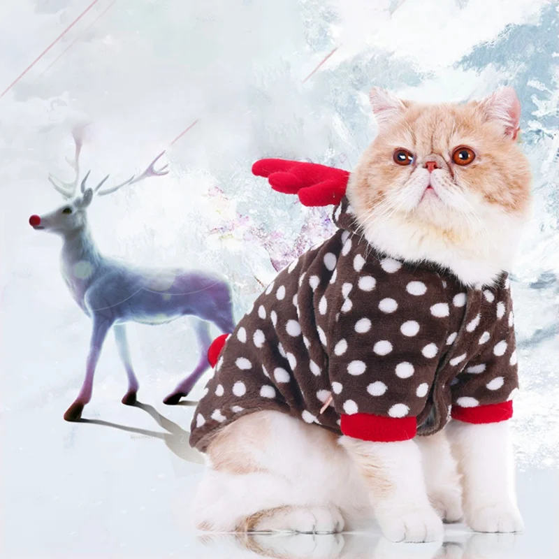 Nov Hišni Ljubljenčki Mačka Oblačila Božič Obleko Gor Srčkan Kopalke Jelenov Plašč Hoodie Z Rdečimi Rogovi Za Hišne Pes Pozimi Toplo Oblačila