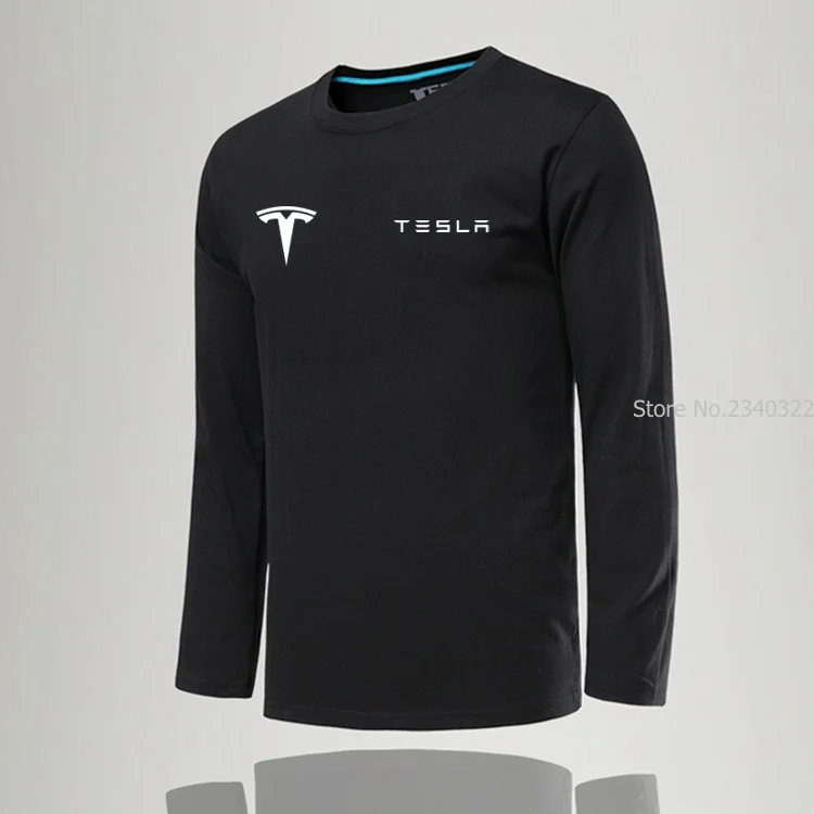 Nov Modni o-Vratu Trdni Moški Tesla T-Shirt Priložnostne Dolg Rokav Slim oblačila Moških Cotton Tee Majice