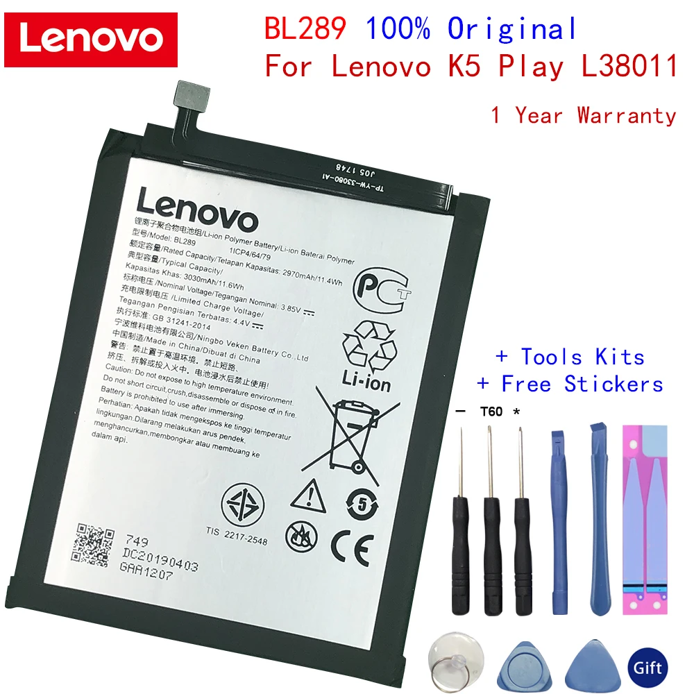 Nov original BL289 za Lenovo K5 Igrajo BL289 3030mAh baterije z orodji Darila