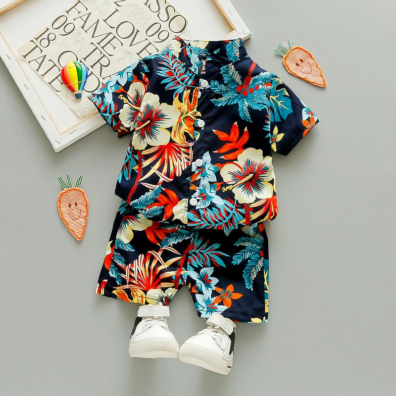 Nov Poletni Fant Obleke Obleko Nastavite Malčke Baby Fantje, Oblačila Majica + Hlače Natisnjeni Cvetnih Listov Je Fant Niz 1 2 3 4 5 Letih