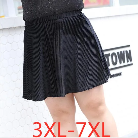 Nov poletni plus velikost mini krila za ženske priložnostne svoboden elastični pas velikost womens nabrano krilo black 3XL 4XL 5XL 6XL 7XL