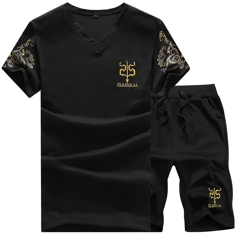 Nov Poletni T-Shirt za Moške obleke Lastest 2019 Moda Kratek Rokav T-Shirt nastavite Tee Srajce Hipster Proti-Vrat Vrhovi+Hlače