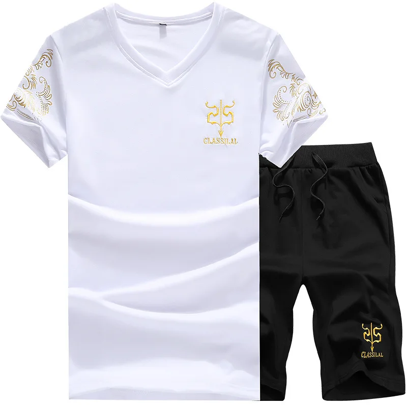 Nov Poletni T-Shirt za Moške obleke Lastest 2019 Moda Kratek Rokav T-Shirt nastavite Tee Srajce Hipster Proti-Vrat Vrhovi+Hlače