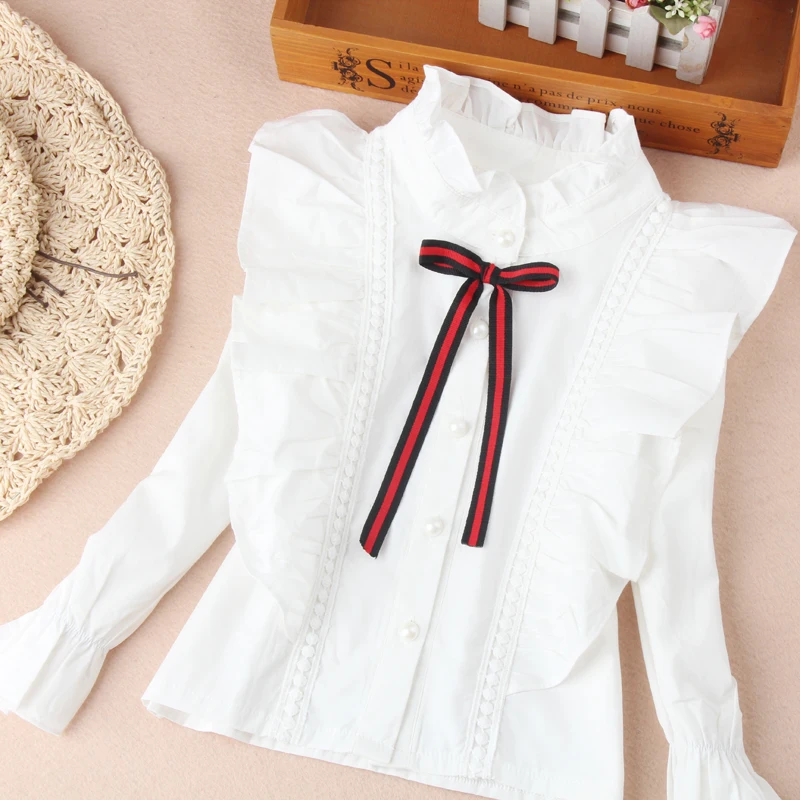Nov Prihod Dekleta Bluze Jeseni Leta 2020 Otroci Oblačila Bele Mandarin Ovratnik Bluzo za Nazaj V Šolo Srajce za Teen Otroci Vrhovi