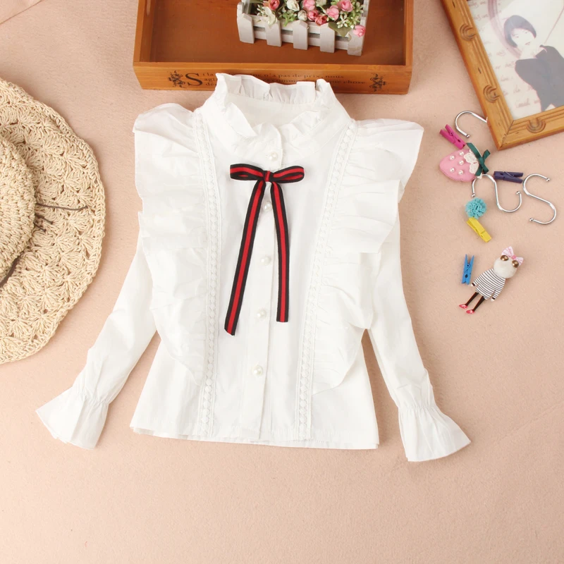 Nov Prihod Dekleta Bluze Jeseni Leta 2020 Otroci Oblačila Bele Mandarin Ovratnik Bluzo za Nazaj V Šolo Srajce za Teen Otroci Vrhovi