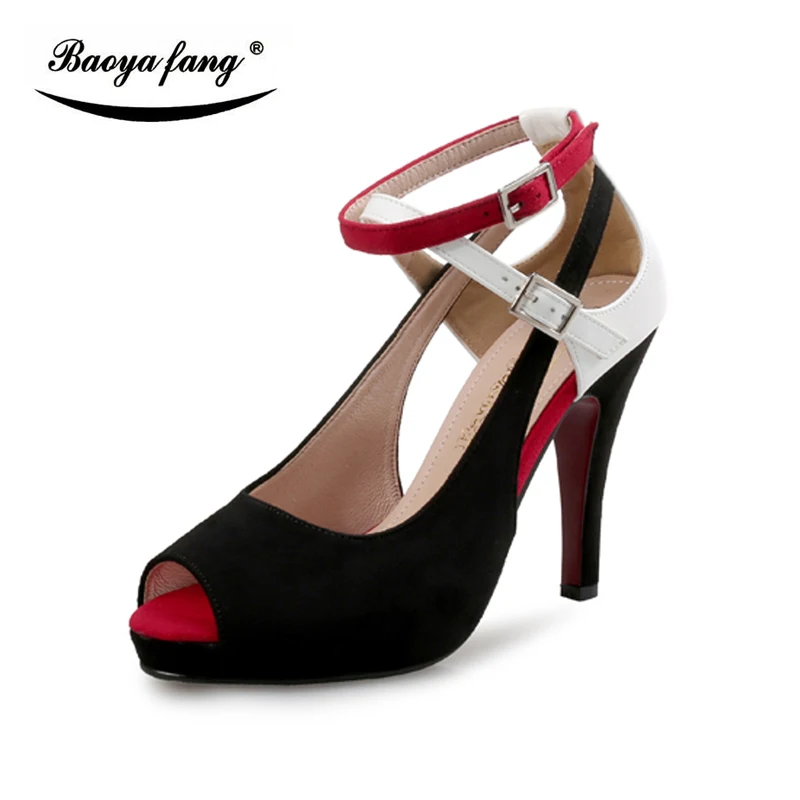Nov prihod Peep Toe rdeča/črna ženska poročni čevlji Sponke Visoke pete, Črpalke ženska Rdeče edini čevlji ženska Ženski vložek