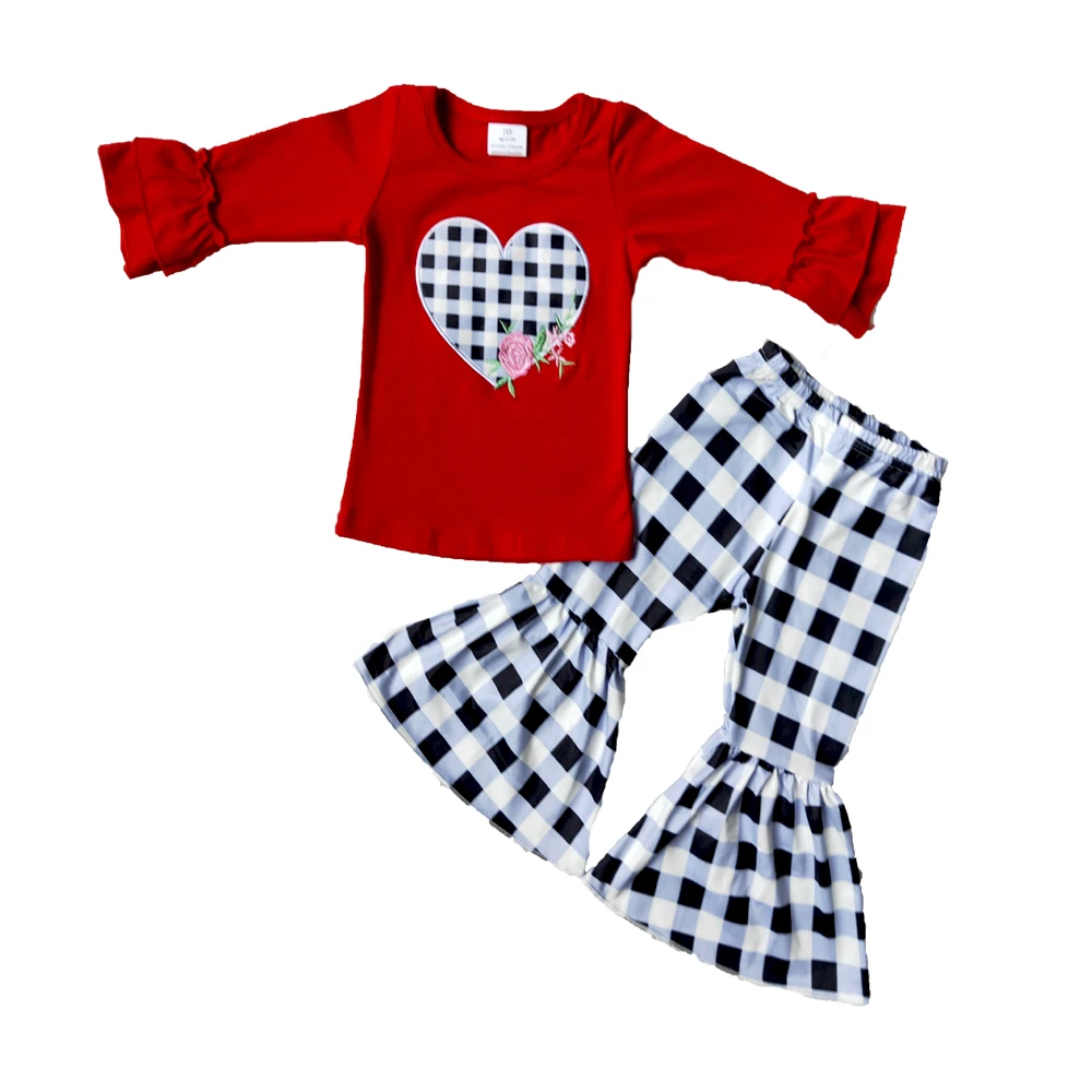 Nov Prihod Valentinovo Dekle Moda Obleke otroci Rdeče Barve Vrhu In Kariran Hlače za Malčke Dekliška Srca Vzorec Oblačila Sklop