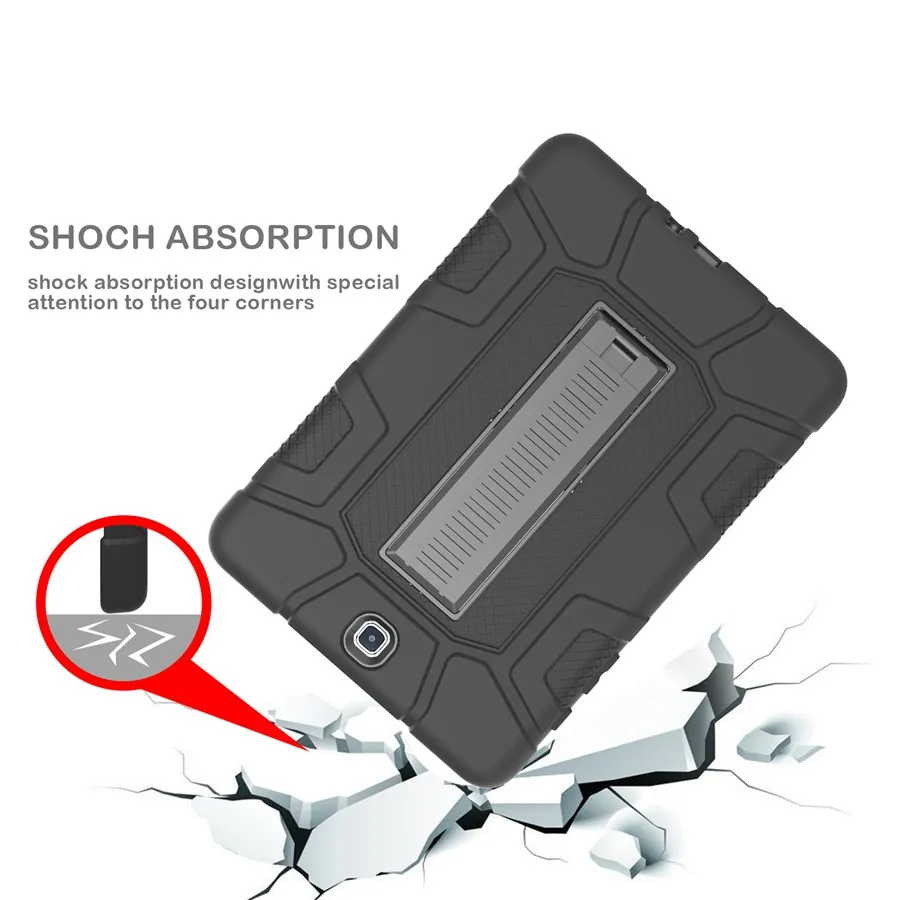 Nov Silicija Shockproof Stojijo Lupine, Kože, Oklep Ohišje za Samsung Galaxy Tab JE 9,7 SM-T550 SM-T555 T550 P550 Tablični Primeru+film+pen
