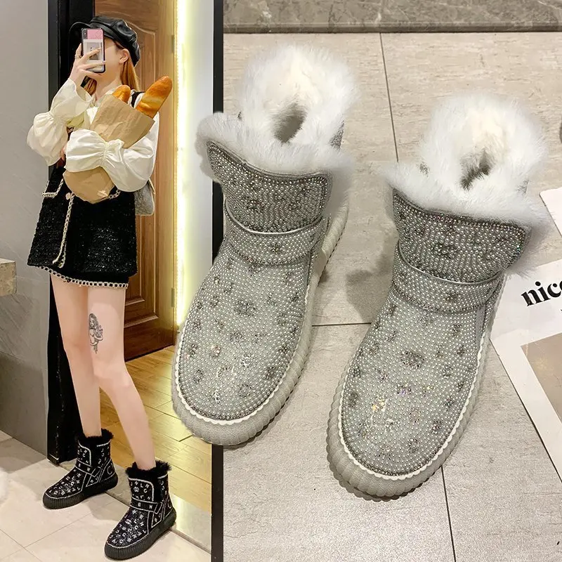 Nov slog sneg škornji ženske pobočju pete čipke-up gleženj škornji bela črna platforma čevlji toplo krzno zimski škornji wome