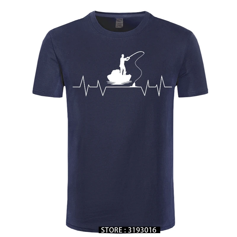 Nov Vnos Ribolov srčni Utrip T Srajce Plus Velikost Moda za Odrasle Tee Čistega Bombaža Hipster Ulične Moške Tshirt Spusti Ladje