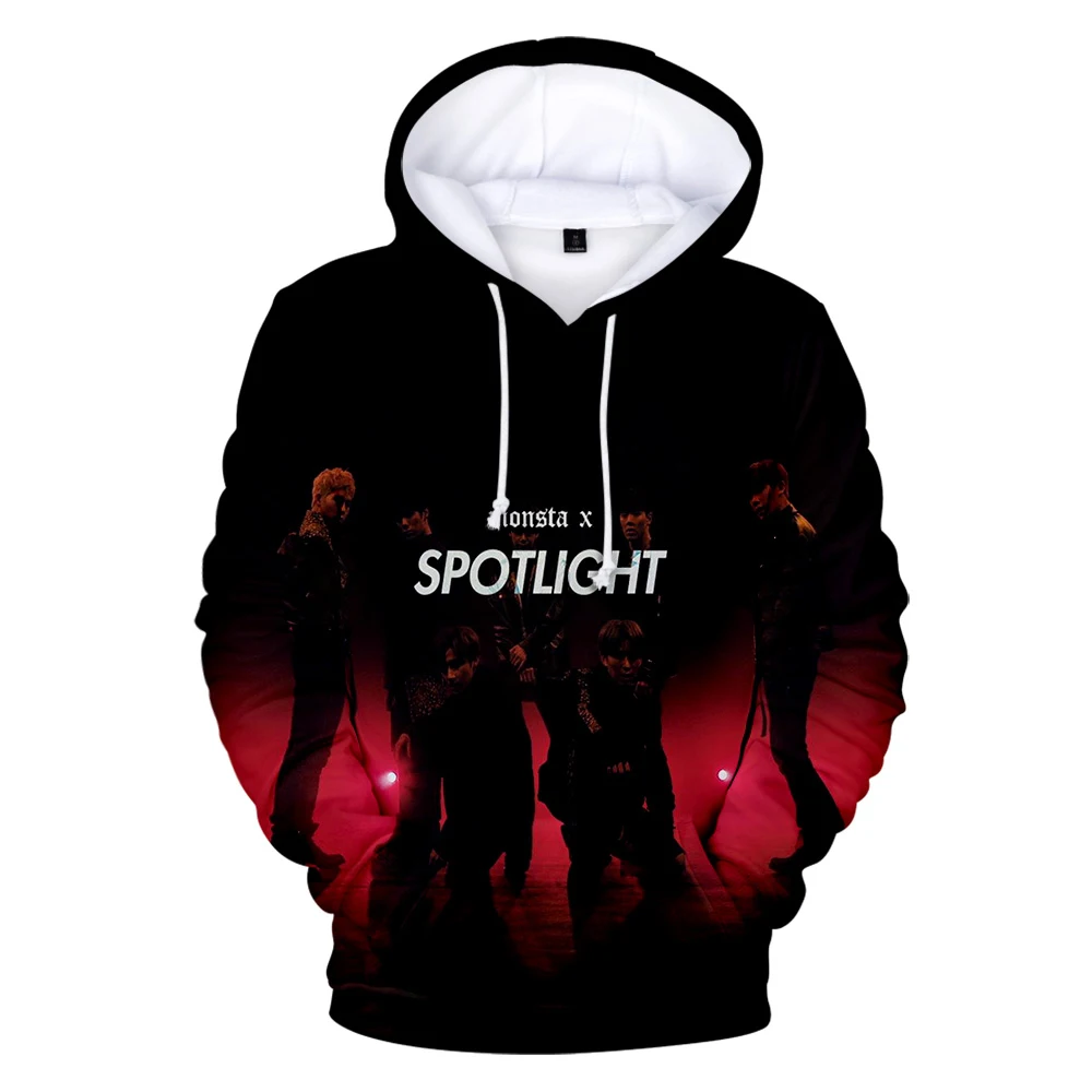 Nova 3D MONSTA X moški ženske priložnostne 3D hoodie modni za otroke black hooded hoodies jeseni Fantje/dekleta majica