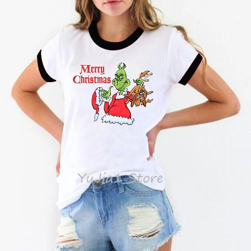 Nova Božič Grinch Grafika, Tiskanje Tshirts Ženske Smešno Modi Tshirt Femme Harajuku Estetska Oblačila Plus Velikost Ženske T-Shirt