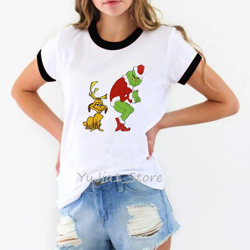 Nova Božič Grinch Grafika, Tiskanje Tshirts Ženske Smešno Modi Tshirt Femme Harajuku Estetska Oblačila Plus Velikost Ženske T-Shirt