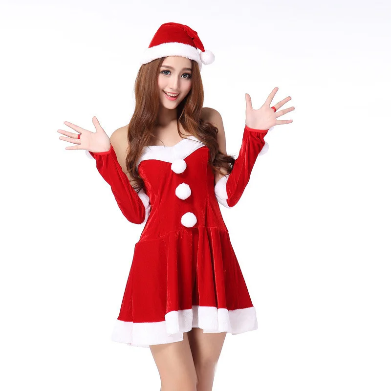 Nova Božič Obleko Za Odrasle Ženske Cos Božič Obleko Sleevelet Klobuk Določa Seksi Sladko Miss Santa Cosplay Halloween Kostumi Obleke