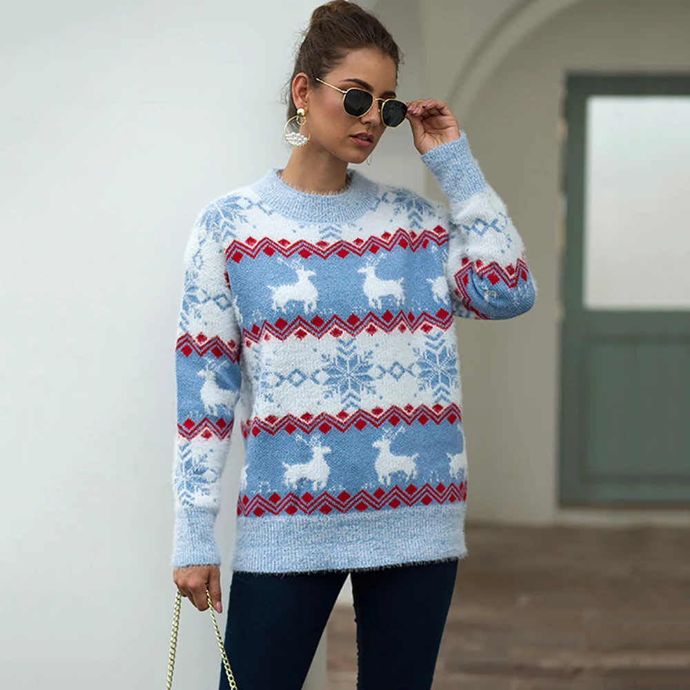 Nova Božič pulover ženske, jeseni, pozimi Evropski in Ameriški vroče slog snežinka jelena puloverju pulover
