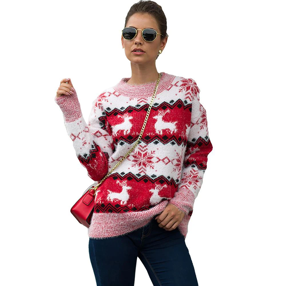 Nova Božič pulover ženske, jeseni, pozimi Evropski in Ameriški vroče slog snežinka jelena puloverju pulover