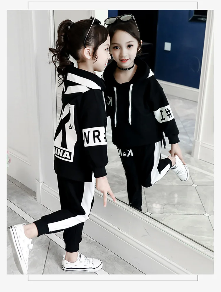 Nova dekleta pozimi nositi črne debele kašmir bo ustrezala korejski otroci nosijo Otroci cuhk hooded stilsko hlače, dvodelno obleko ST19094