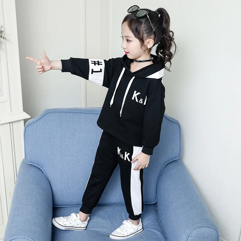 Nova dekleta pozimi nositi črne debele kašmir bo ustrezala korejski otroci nosijo Otroci cuhk hooded stilsko hlače, dvodelno obleko ST19094
