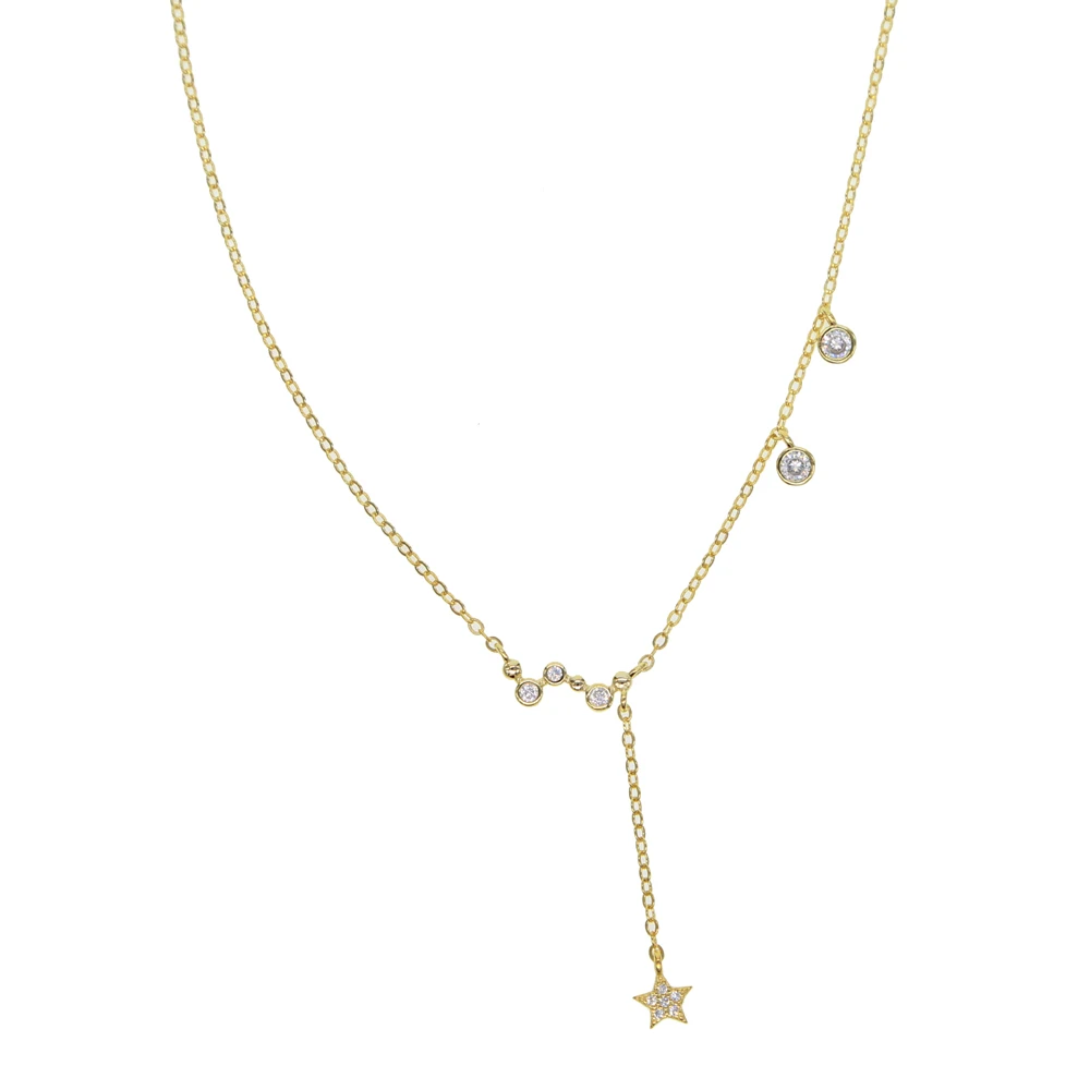 Nova moda 925 Sterling Srebro srčkan zvezda s krogom CZ kamen Y obliko dolgo povezavo verige obesek ogrlice za ženske fine Nakit
