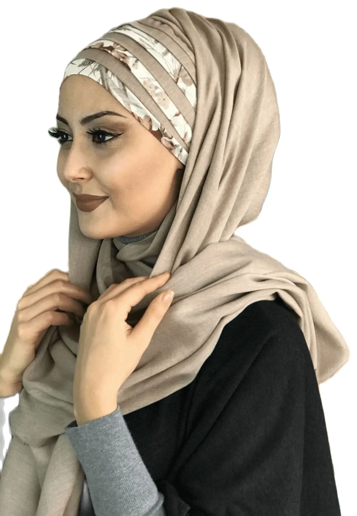 Nova Moda Muslimanska Oblačila Hidžab Islamske 2021 Šal, Kapo Kosti Šal Šifon Turban Hidžab Svetlo Bež, Sive Svetlobe Drapeli Pripravljen Šal