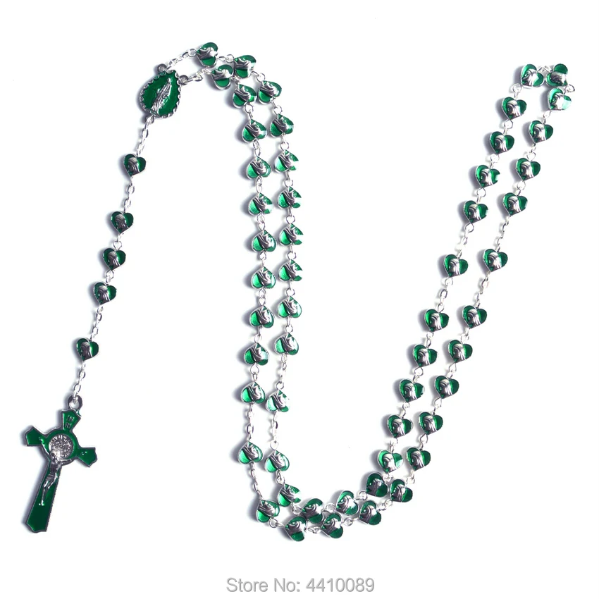Nova Moda Priljubljena Verske Zeleno Srce Zlitine Kroglice Madonna Katoliške Verige Venec Ogrlica