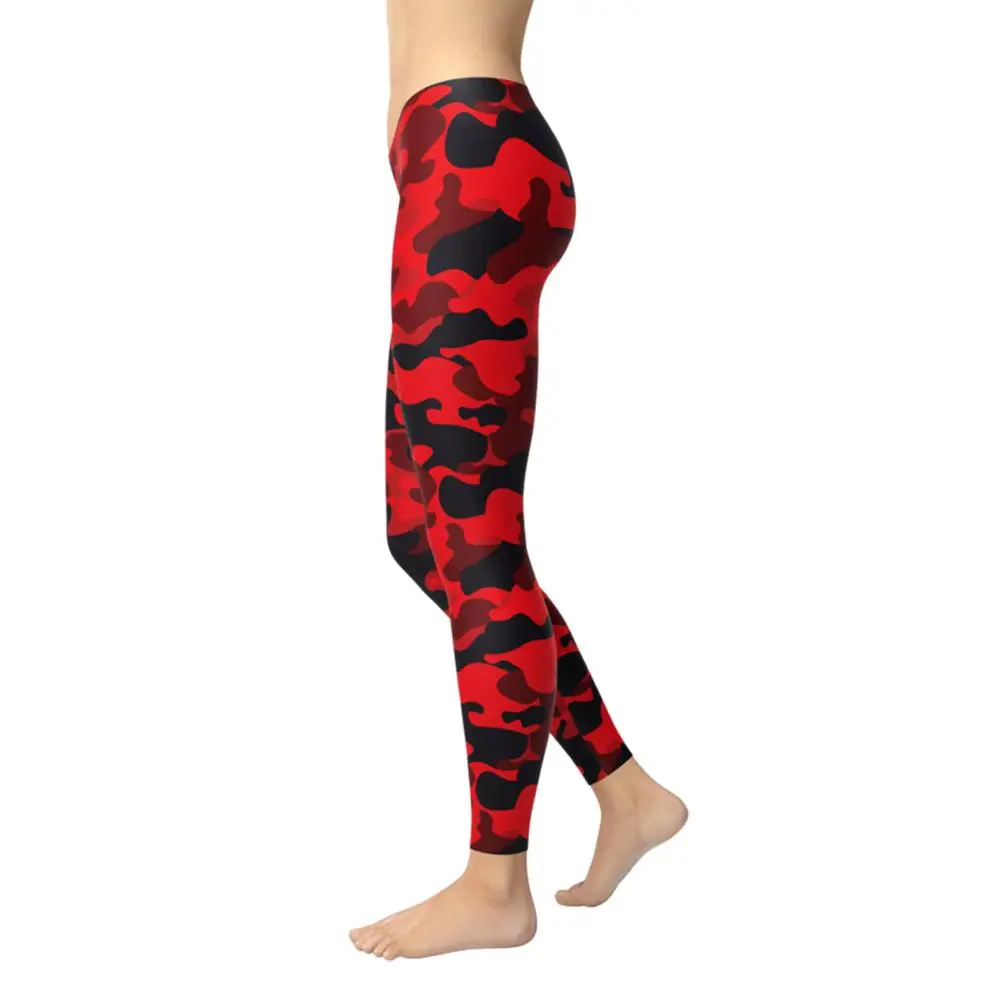 Nova Moda Rdeče Maskirnim Vzorcem Tiskanje Poliester Breathable Fitnes Dokolenke Šport Vaja Elastična Sila Dokolenke