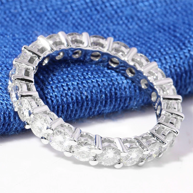 Nova Moda Trdna 925 Srebro Obroč iz Luksuzni Poln Krog 4 mm Krog CZ Diamant Udejstvovanje Poročni Prstani za Ženske