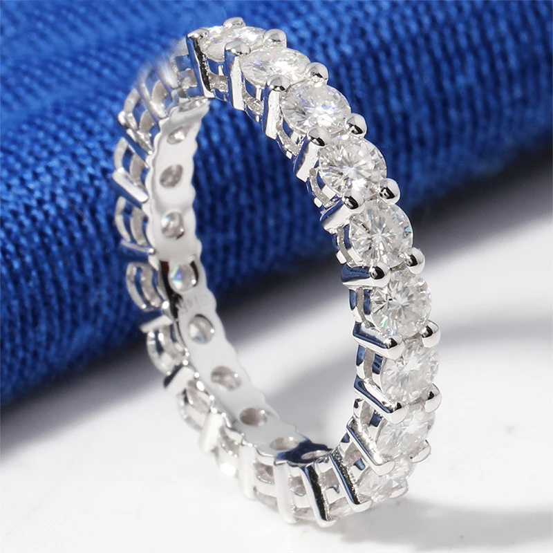 Nova Moda Trdna 925 Srebro Obroč iz Luksuzni Poln Krog 4 mm Krog CZ Diamant Udejstvovanje Poročni Prstani za Ženske