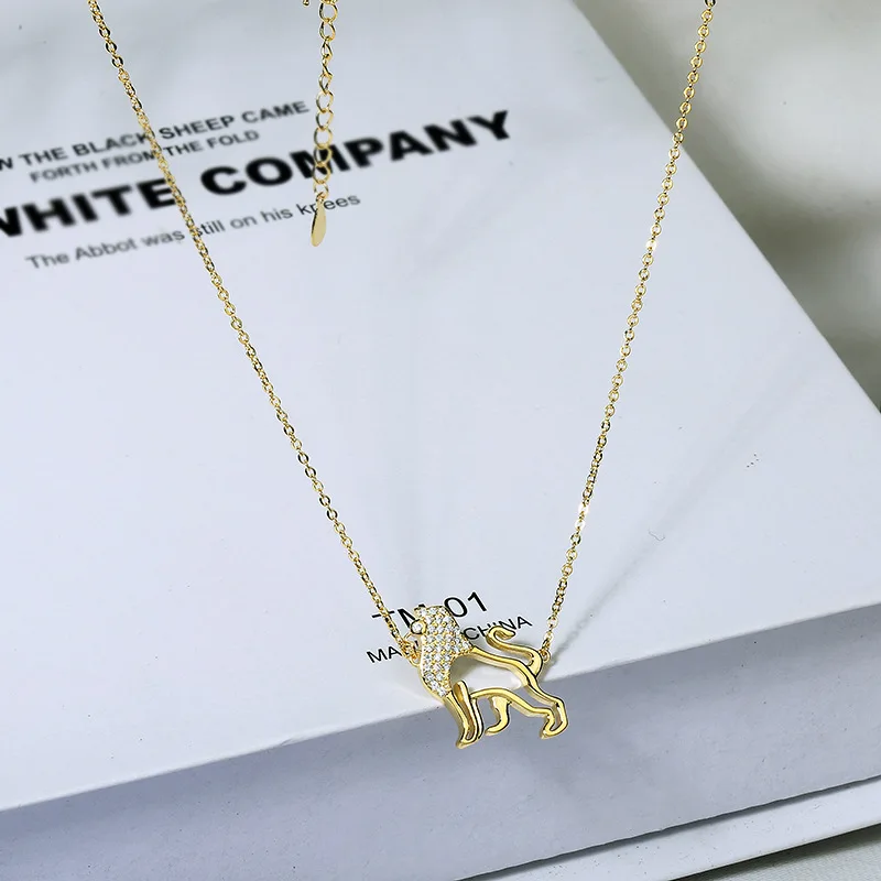 Nova moda ustvarjalne osebnosti DIY 18K zlato hiphop ulica živali lev obliko polno diamond clavicle ogrlica za ženske, nakit