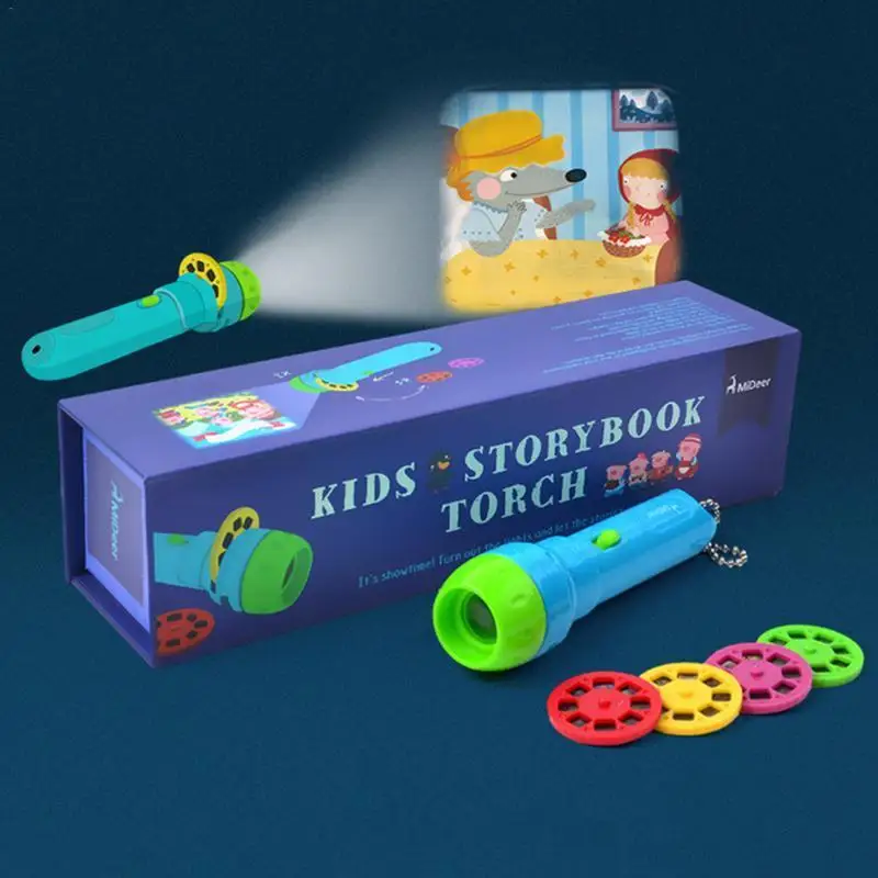 Nova Otroška Spalna Zgodba Svetilka Projektor Lučka Igrače Štiri otroške Zgodbe Light-up Igrača Za Otroke, Izobraževalne Igrače