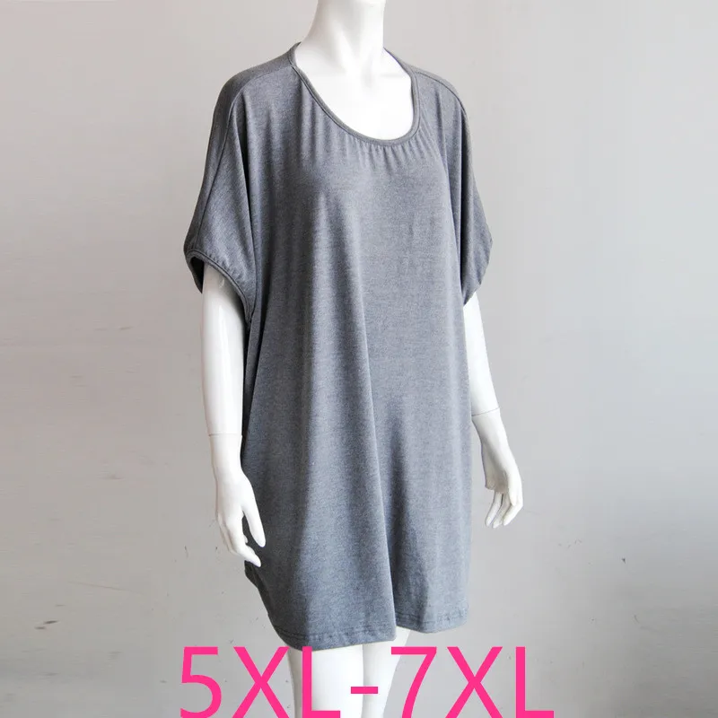 Nova plus velikost dame poletje zgornji deli oblačil za ženske velika batwing rokav svoboden priložnostne elastična O vratu dolgo T-shirt črna siva 5XL 6XL 7XL