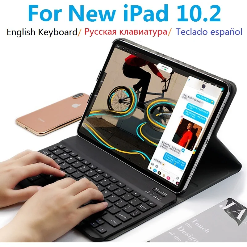 Nova ruska španski Tipkovnico Coque za iPad 10.2 Primeru z Odstranljivo Tipkovnico A2197 A2198 A2200 za Apple iPad 7. 10.2 Pokrov