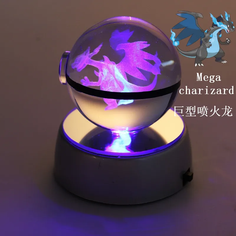 Nova Zasnova Pokemon Žogo Mega Charizard Kristalno Kroglo in LED Znanja