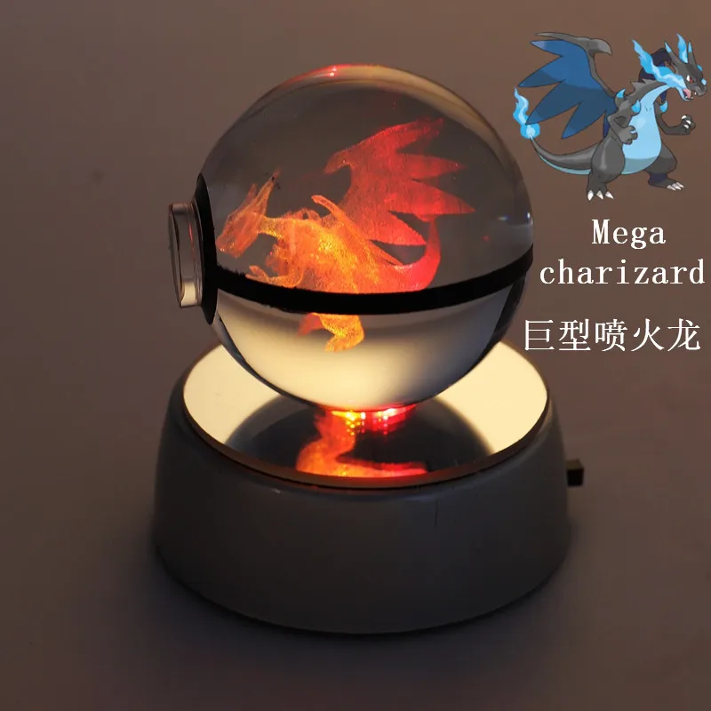 Nova Zasnova Pokemon Žogo Mega Charizard Kristalno Kroglo in LED Znanja