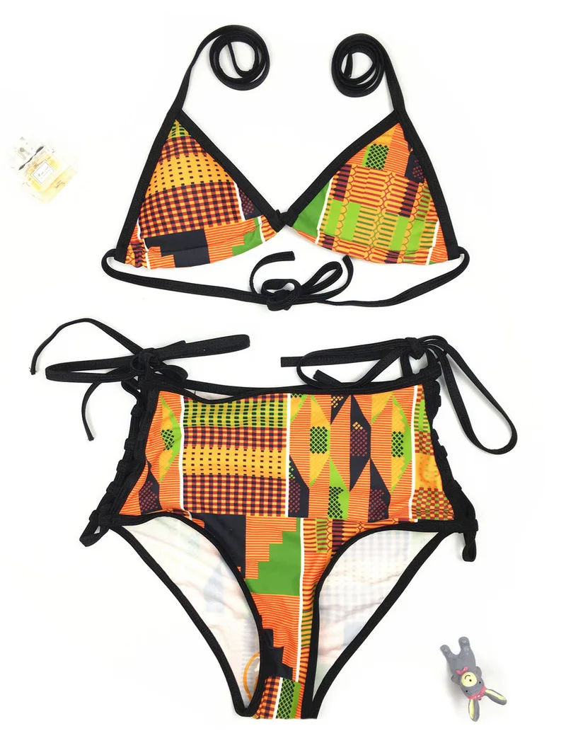 Nove Afriške Tiskanja Kopalke Čipke Kopalke Visoka Vitka Bikini Plemenski Kopalke Ženske Trikotnik Bikini Plavky Maillot De Bain