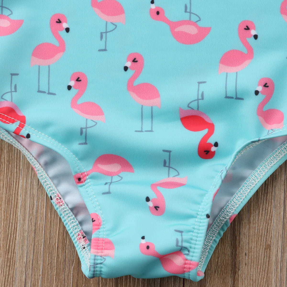 NOVE Dekliške Kopalke Otroci kopalke Ruffle Flamingo Tiskanja Kopalke Bikini Tankini Kopalke Plavanje