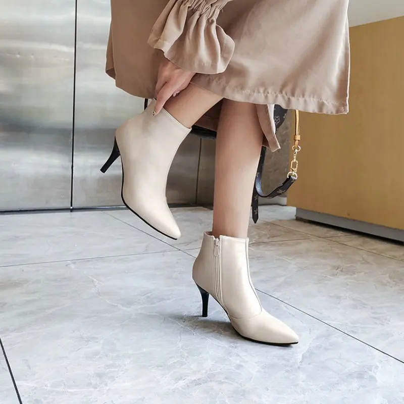 Nove Jesensko zimske vijolično ženske tanke visoke pete, škornji konicami prstov ženska stiletto gleženj škornji trdni čevlji plus velikost 33 43 44 45 46