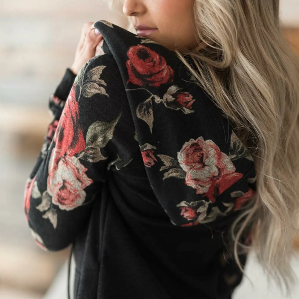 Nove Modne Ženske 's Print Sweatshirts Dolg Rokav Dihanje Bombaž Hoodies Svetlobe Hoody Cvet Plus Velikost Priložnostne Črne Obleke