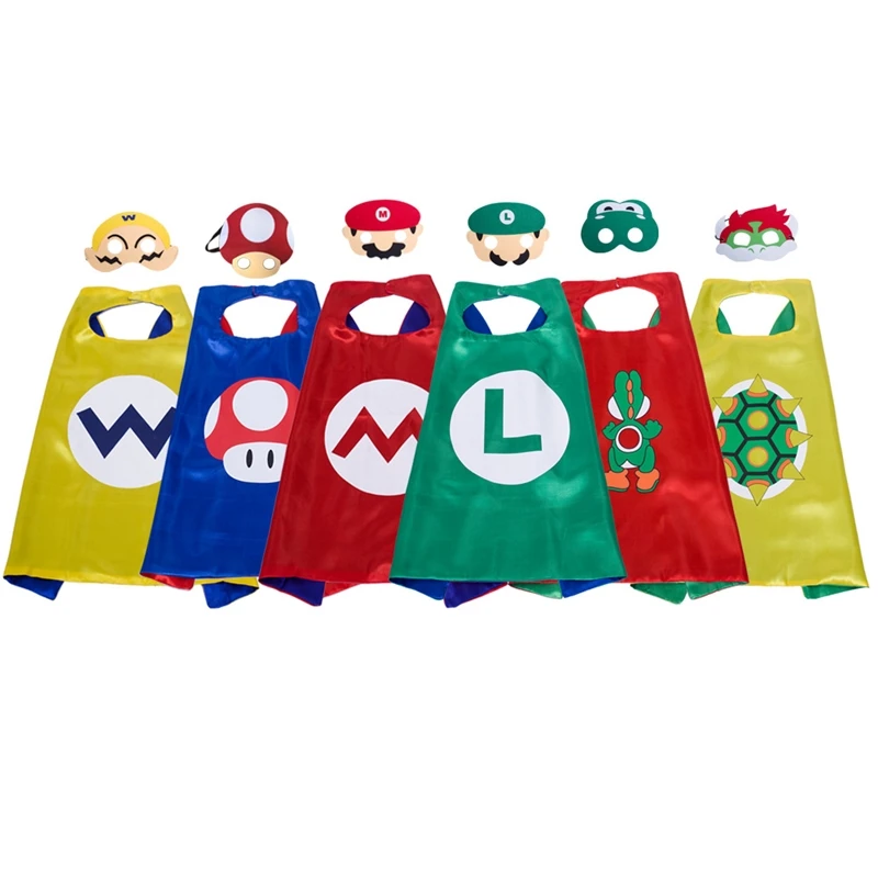 Nove Super Mario Otroci Dejanje Slika Kostum Saten Ogrinjala s klobučevino Maske Fantje Stranke Halloween Cosplay Plašč, Otroci, Dekleta Darila