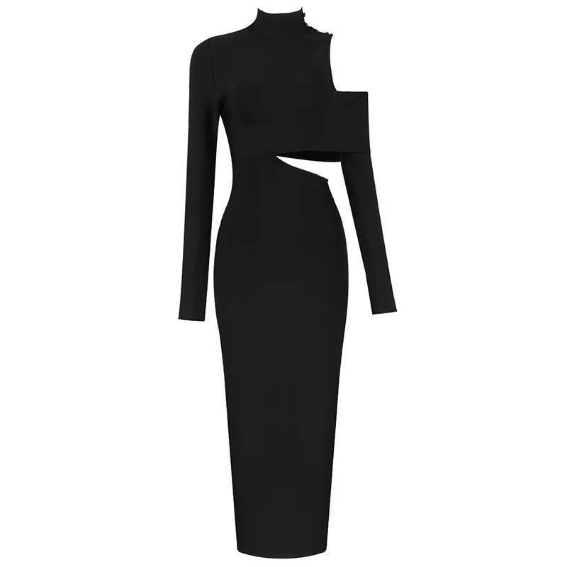Nove Zimske Seksi Dolg Rokav Votlih Iz Črne Midi Bodycon Ženske Povoj Obleko 2020 Elegantne Večerne Stranka Klub, Obleko Vestidos