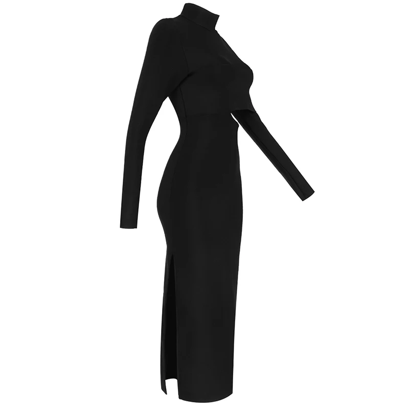 Nove Zimske Seksi Dolg Rokav Votlih Iz Črne Midi Bodycon Ženske Povoj Obleko 2020 Elegantne Večerne Stranka Klub, Obleko Vestidos