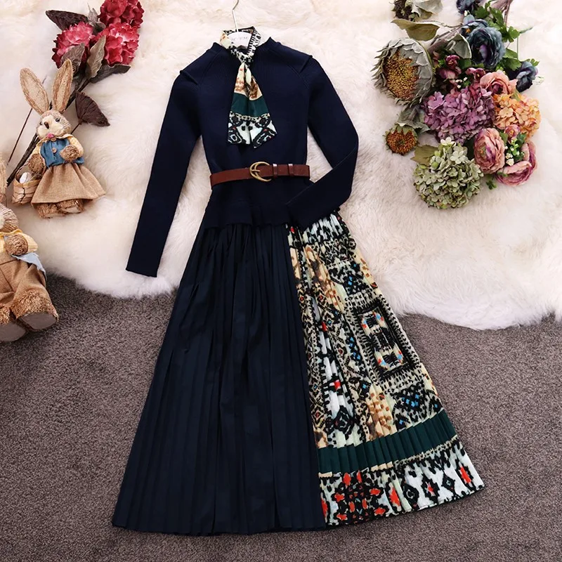 Nove Ženske Vintage Obleko 2019 Pomlad Jesen Slim S Pasom Dolgo Haljo Ženske Elegantne Natisnjeni Mozaik Talarji Vestidos