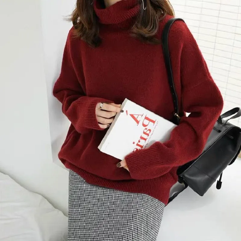 Nove ženske visoko vratu, ohlapno volno jopica jopica puloverju debele pletene kašmir pulover zunanjo rabo znanja velikosti toplo vrh