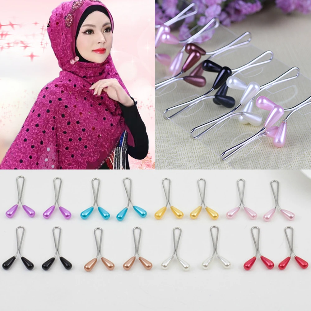 Novi 12 kos Kaplja Vode arabski Muslimani Epingle Hidžab Zatiči Za Šal Pearl Posnetek Pin Headscarf Šal Šal Pribor Lady Posnetki
