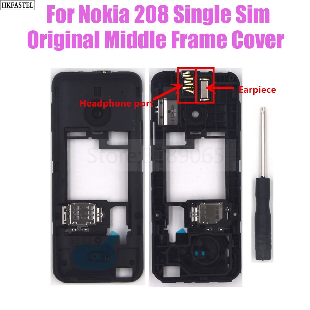 Novi 208 original Ohišje Za Nokia 208 Enotni Sim Mobilni telefon Sredini pokrova slušalke vrata za slušalke Zamenjati Dele